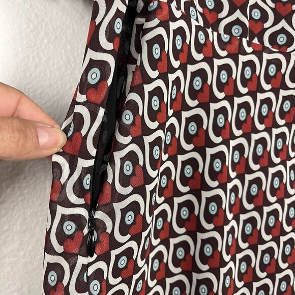 ZARA Dress Womens Size Medium Multicolor Heart Print High Neck Ruffle Hem - Picture 6 of 10